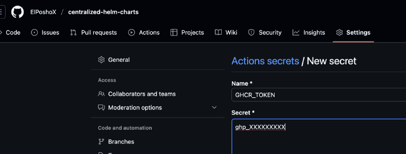 Defining GHCR Secret